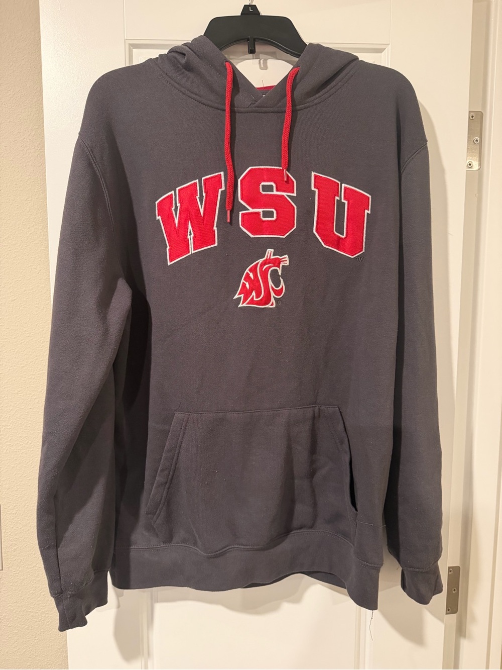 Stadium Athletics Grey Crewneck Hoodie with Red WSU Logo